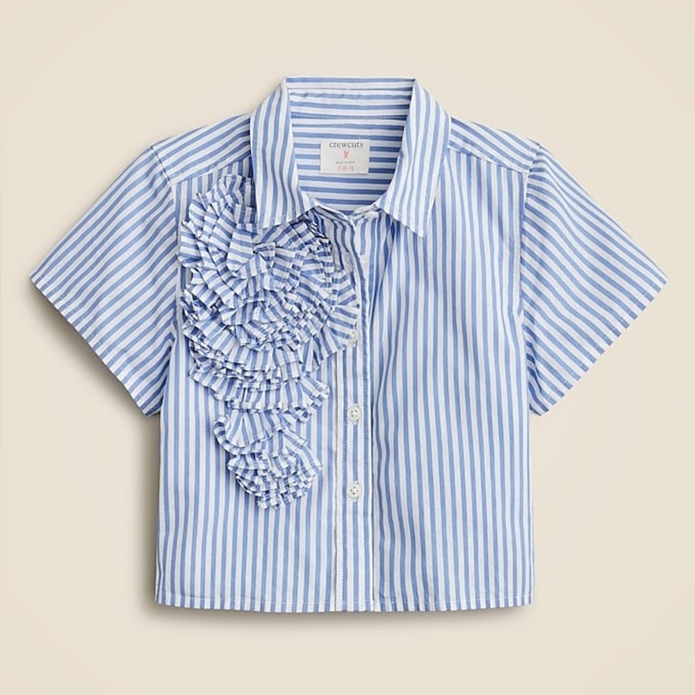 J.Crew‎ Crewcuts Girls' rosette shirt in striped cotton poplin Cotton Blue Sz 8